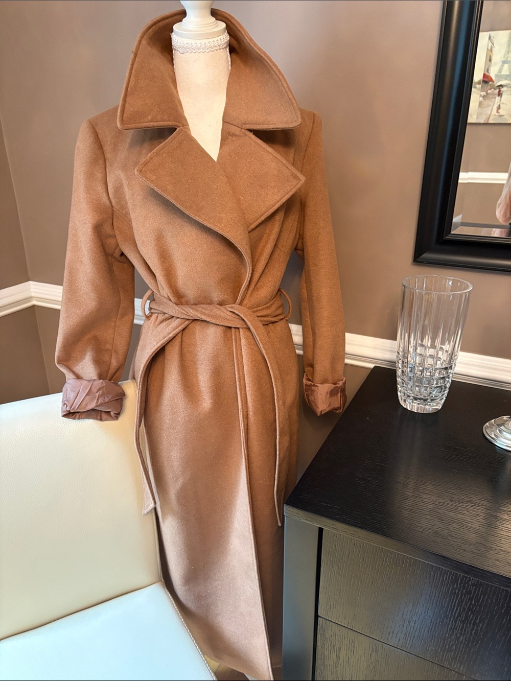Karl Lagerfeld Camel Wrap Belted Trench Coat